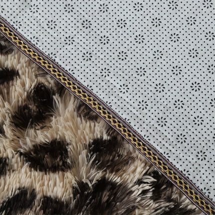 long plush Mat, light yellow with black spots tie-dye design, suitable for living room and bedroom