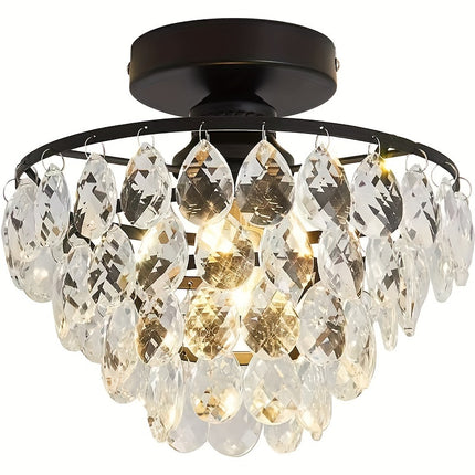 1 Modern E26 Small Crystal Pendant Light Semi-Recessed Ceiling Lamp for Farmhouse