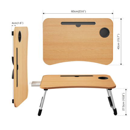 Foldable Laptop Lap Desk with Cup Holder and Drawer - Portable Dining Bed Tray, Suitable for Dining, Writing,