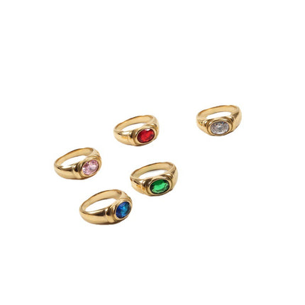 Multi-color Zircon Ring With Titanium Steel And Gold Plating