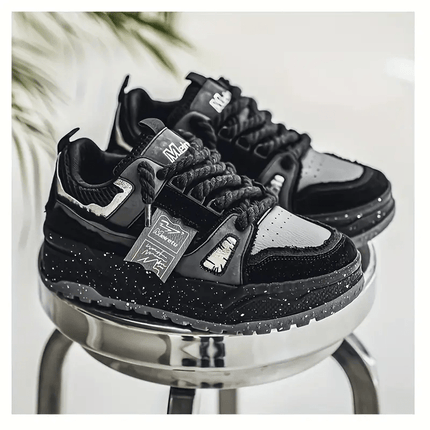 Men's Retro Skate Sneakers - Green & White Color Block, Thick Rubber Sole, Shock Absorbing Casual Sneakers