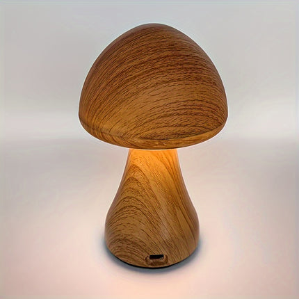 USB mushroom night light, simulated wood grain mushroom light, bottom anti slip, decorative desk lamp