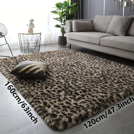 long plush Mat, light yellow with black spots tie-dye design, suitable for living room and bedroom