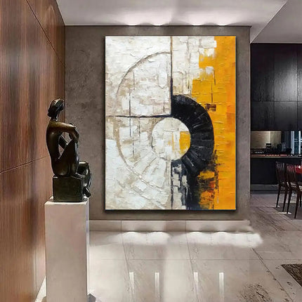 Large Texture Handmade Painting Orange Abstract Art Modern Circle Wall Art Black Textured Art Original Minimalist Oil Painting