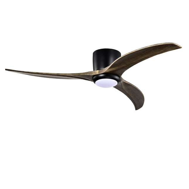 52' Flush Mount Solid Wood Blades Ceiling Fan with Lights Remote Control,Quiet DC Motor, 6 Speed ,Reversible Ceiling Fan for Patio Living Room, Bedroom, Office,Indoor.(Matte Black )