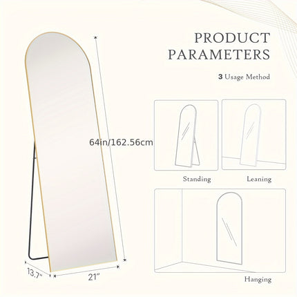 Full Length Mirror, Full Body Mirror With Stand, Hanging Or Leaning For Wall, Aluminum