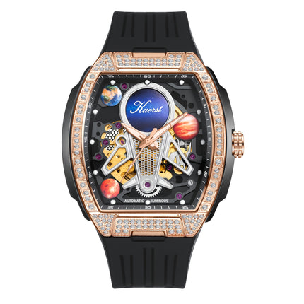Men'S Silicone Strap Fully Automatic Mechanical Watch 3D Stereoscopic Skeleton Technology