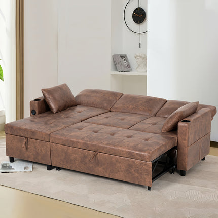 ACMEASE 84-inch L-Shaped Adjustable Back Sofa Bed with Storage Tatami
