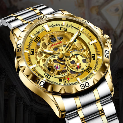 Men'S Automatic Watch with Flying Tourbillon Rotating Skeleton Mechanism