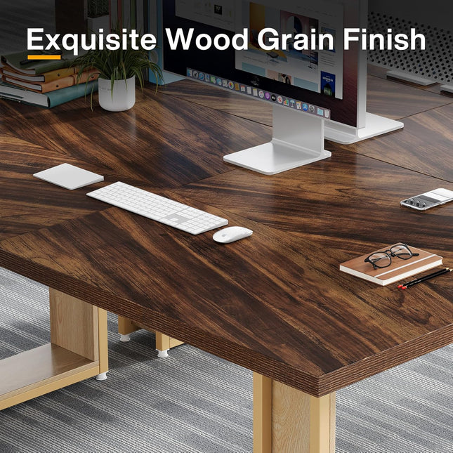 63-inch Modern Rustic Brown Wood Home Office Desk with Sled Base & Sturdy Metal Frame