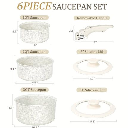 3Qt Pots with Removable Handles, Non Toxic Saucepan Set with Detachable Handle
