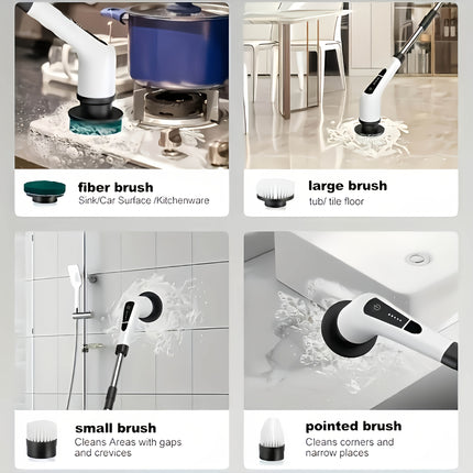 Essential for the Lazy: Multi-Functional 9-in-1 Electric Rotating Cleaning Brush with Wireless Heads