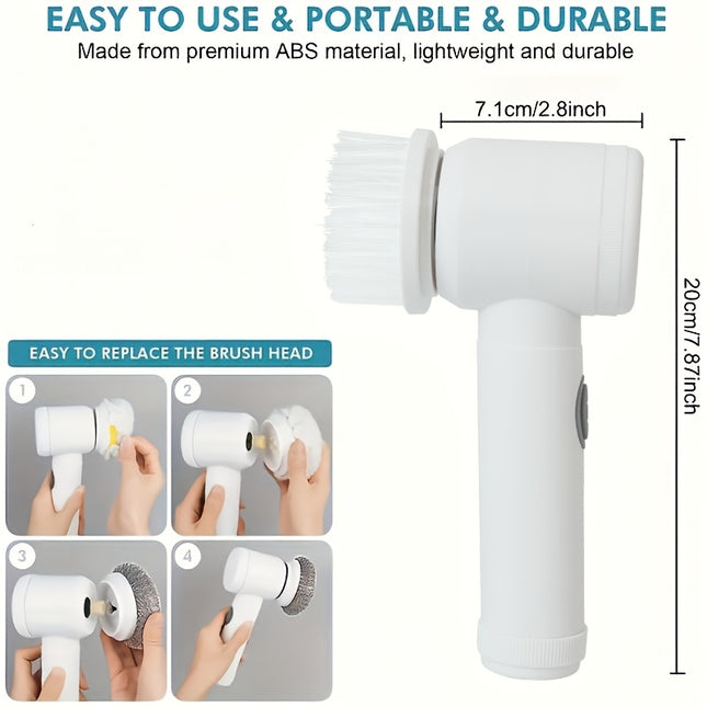 1 Set 5-in-1 Electric Rotating Floor Washer, with 5 Replaceable Brush Heads, Electric Cordless Electric Cleaning Brush,