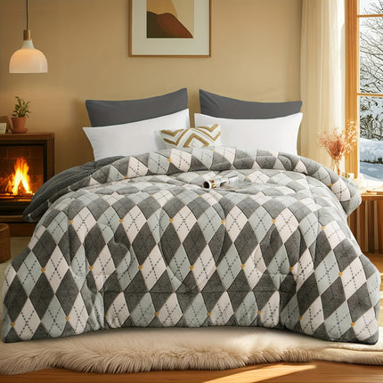 Luxury Milk Light Beige Quilted Comfort Duvet 300GSM Winter Bedspread, Soft Warm Plaid Bed Cover