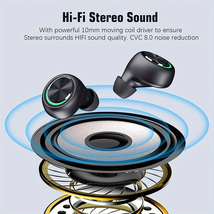 Wireless Earbuds V5.3 Headphones, with Charging Case 200 Hrs Playtime