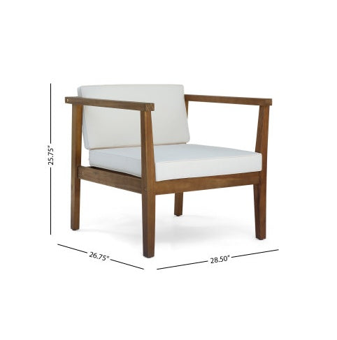 Outdoor 4-Seater Acacia Wood Chat Set With Coffee Table With Cushions, Teak And Beige