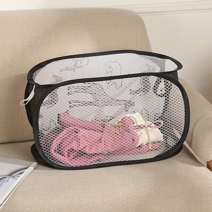 Foldable Laundry Basket with Three-sided Mesh, Toy Storage Basket