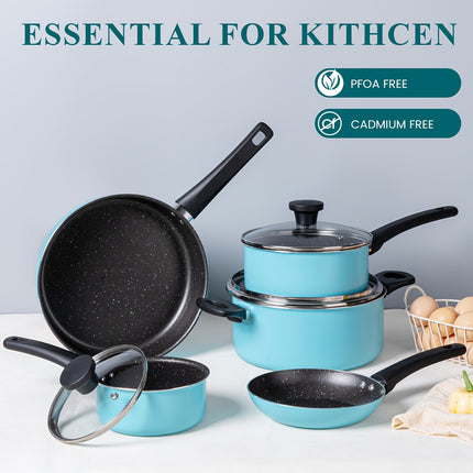 9pcs Nonstick Kitchen Pots and Pans Set Cookware Set, Aluminum  Dishwasher Safe,