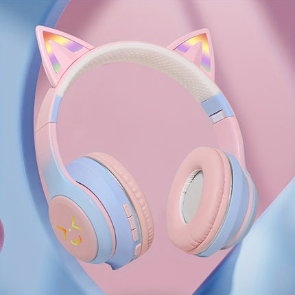 Cat Ear Headphones with Cat Ear Headpieces & RGB HIFI Sound Stereo Sound Compatible