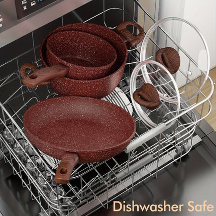 5-Piece Durable Aluminum Cookware with Stay-Cool Handles, 100% PFOA-