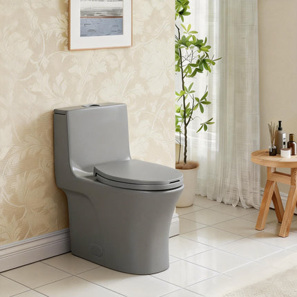 1.1/1.60 GPF Dual-Flush One Piece Toilet, Water-Saving Elongated Comfort Height Floor Mounted, Soft Closing Seat, 1000 Gram Map Flushing Score Toilet, Light Grey GF-26T02-LG