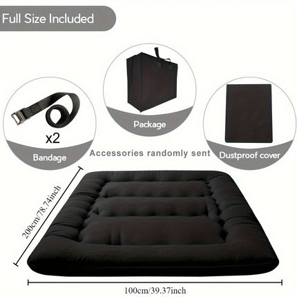 Ultra-Soft Japanese Futon Mattress - 10.16cm Thick, Foldable Tatami Sleeping Pad for Dorms, Black