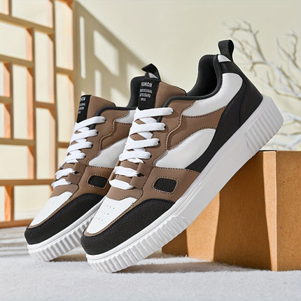 Men's Trendy Solid/Colour Block Skate Shoes, Comfy Non Slip Casual Lace Up Sneakers For Men's Outdoor Activities