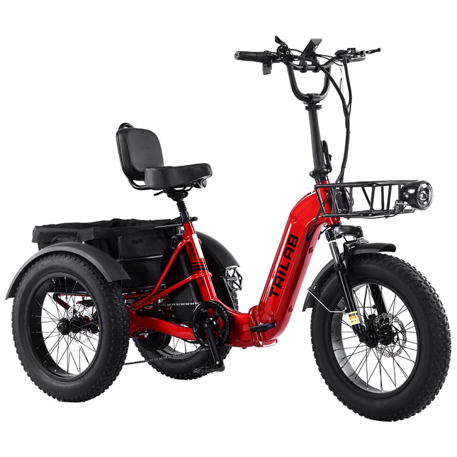 Electric Tricycle for Adults,  500W48V Folding Electric Trike, 20'x4.0'Fat Tire 3 Wheel Ebike ,Step-Thru Aluminum Frame with Push-Button Reverse, Large Basket for Women  Men