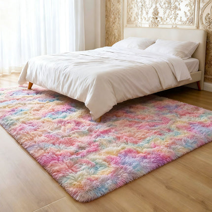 Fluffy Tie-Dye Carpet - Soft Pastel Pink, Yellow, Green, Purple, Orange, Red, Brown,Rugs Living Room