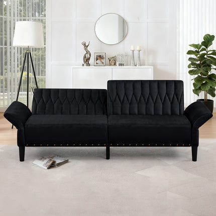 Sofa Bed with Adjustable Back And Armrests, Tufted Sleeper Sofa with Naihead Trim