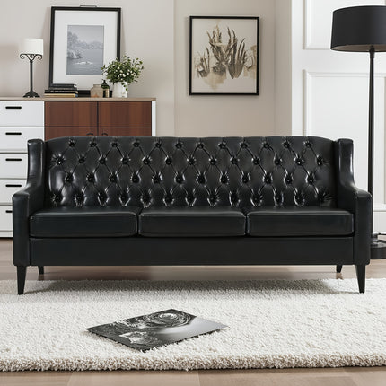 Classic American Style 3-Seater Sofa Suitable for Living Room & Office - Traditional PU Couch with Frame,
