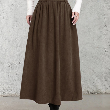 Winter Corduroy Women'S Casual High-Waisted A-Line Skirt, Thick And Versatile Long Pleated Umbrella Skirt.