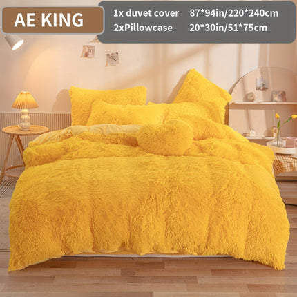 3pcs Solid Color Polyester Plush Duvet Cover Set, Winter Bedding, Machine Washable, Zipper Closure, 250-300g Fabric, Active Print, No Filler, Pillowcases Included