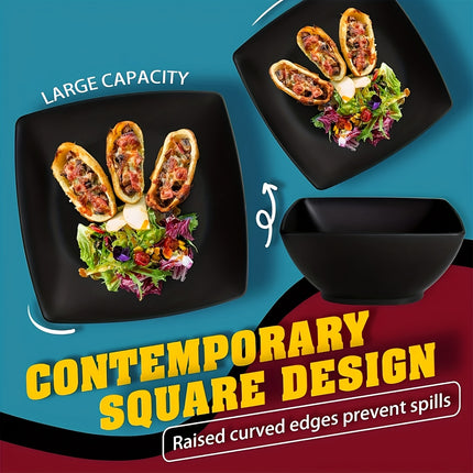 16pcs Plastic Cutlery Set - Featuring a Classic Square Lightweight Design, Includes Dinner Plates