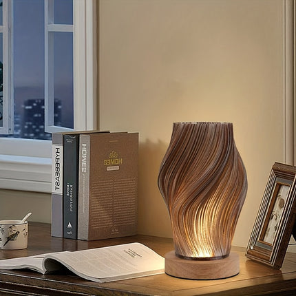 Modern Minimalist Design Adjustable Brightness Table Lamp with a Wooden Base, Powered by USB