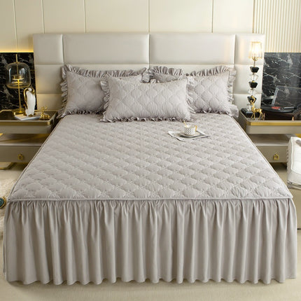 Quilted Fitted Sheet Dust Cover Bed Skirt Fitted Sheet Solid Color