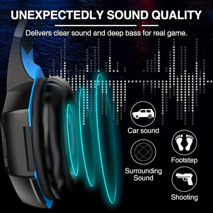 Gaming Headset with Mic LED Light Over Ear Wired Headphones for PC Game,