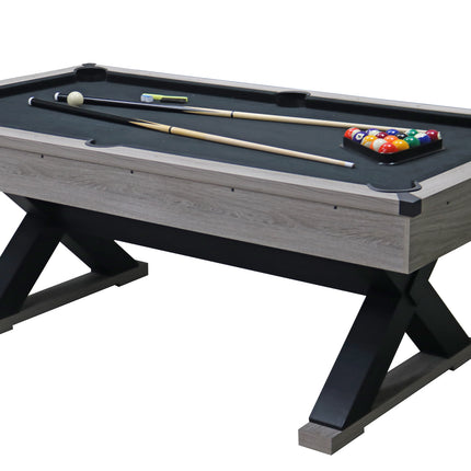 84' Pool Table with Billiard Balls, Cues, Pool Cue Chalk, Cleaning Brush, X-Legs, Black Cloth, Rustic Grey,84.1'L x 46.5'W x 32'H