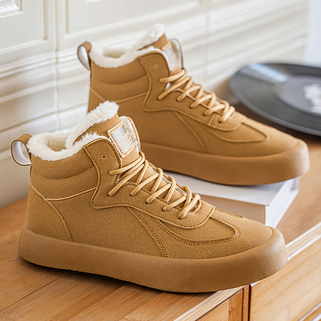 Men's Winter Warm Mid-Top Sneakers - Slip-Resistant Traction Tread, PU/Fabric Upper & Cushioned PVC Sole