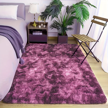 1pc, Dark Purple Tie-Dye Fluffy Area Rug, Soft Polyester 100% Lightweight Rectangle Carpet