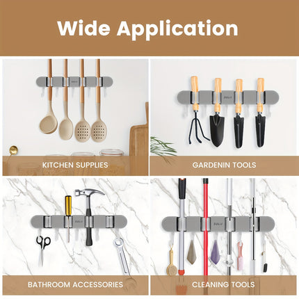 Mop Holder with Hooks - Heavy-Duty ABS Plastic Broom Organizer for Bathroom, Kitchen, Closet