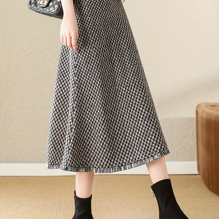 High-Waisted Skirt, Versatile Daily Commute Mid-Length Skirt with Belt for Winter
