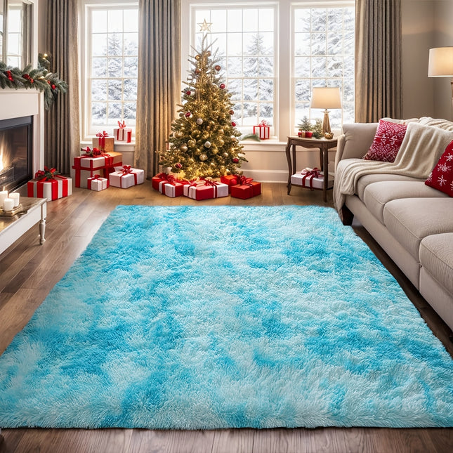 1pc Nordic Minimalist Extra Large Area Mat - Soft Plush Fine Hairs Texture, Gradient Blue Ombre Design,