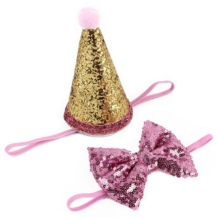 Pet Sequin Party Hat & Bow