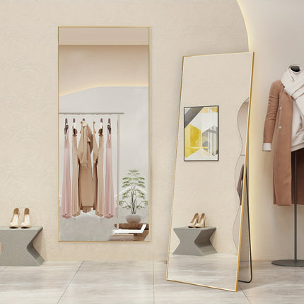 1pc Full Length Mirror With Stand, 64"x21" Floor Mirror With Aluminum Alloy Frame For Bedroom