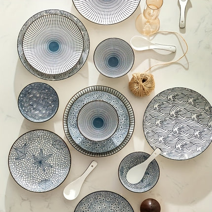 Set (of) Handmade Blue & White Floral Porcelain Plates and Bowls Set - Ceramic Dishware