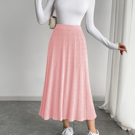 Women's Elegant Long Ribbed Skirt - Solid Color Fall Winter Casual to Formal Wear, Hand Wash/Dry Clean