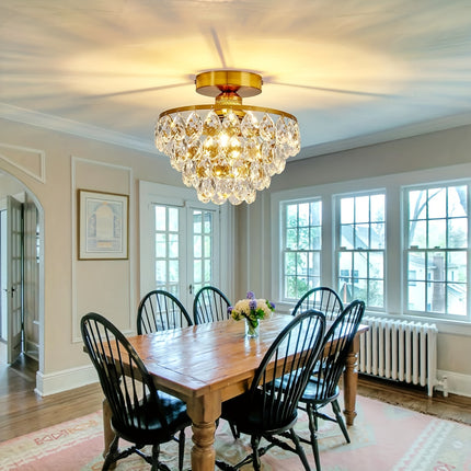 1 Modern E26 Small Crystal Pendant Light Semi-Recessed Ceiling Lamp for Farmhouse