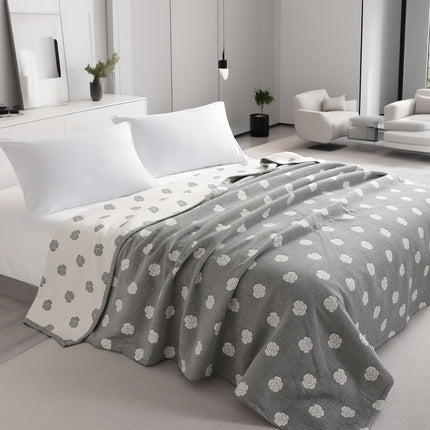 3 Layers Egyptian Cotton Muslin Bed Blanket, Breathable Yarn Dyed Quilt Perfect for Couch, Bed