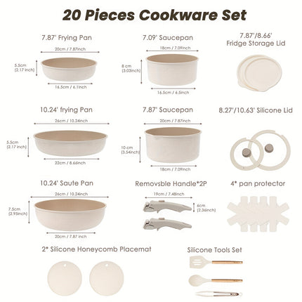 20pcs Pots And Pans Set,stick Ceramic Cookware Set With Removable Handles.